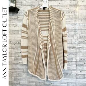 ANN TAYLOR FACTORY Taupe and Ivory Striped Cardigan, M